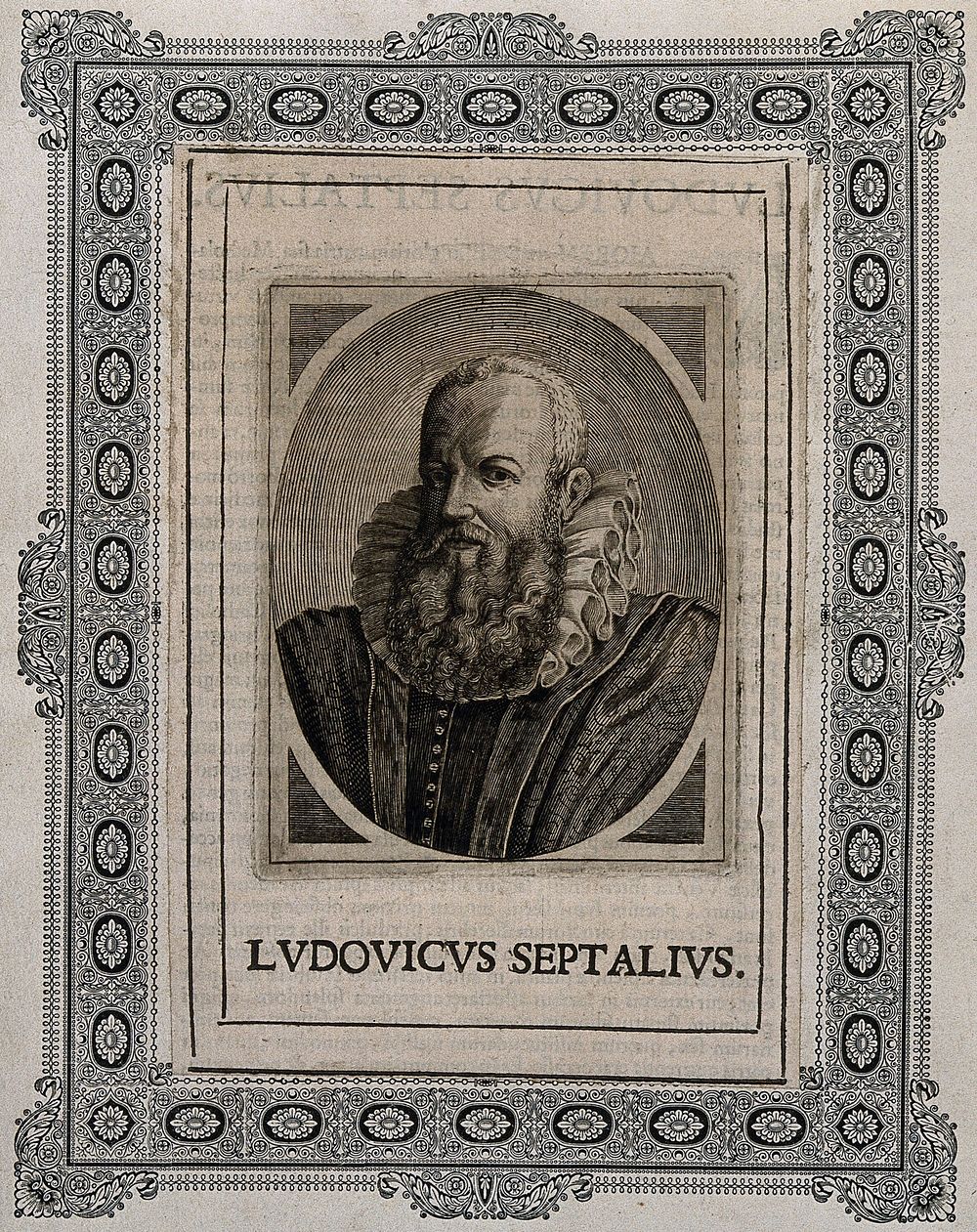 Luigi Settala. Line engraving, 1640, after R. Sadeler, 1607.