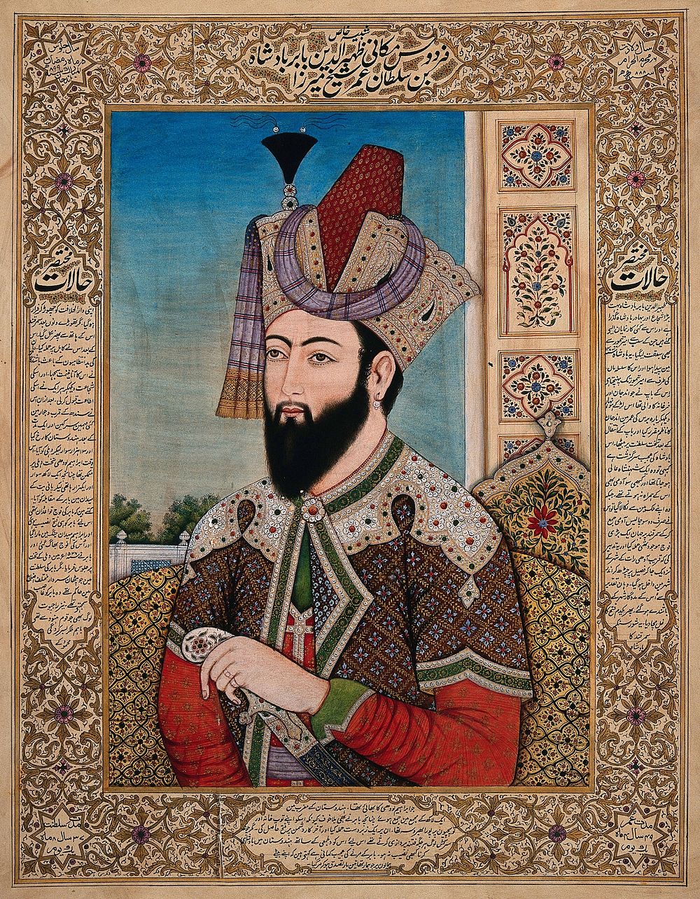 A Mughal emperor or member of a royal family. Gouache painting by an Indian painter.