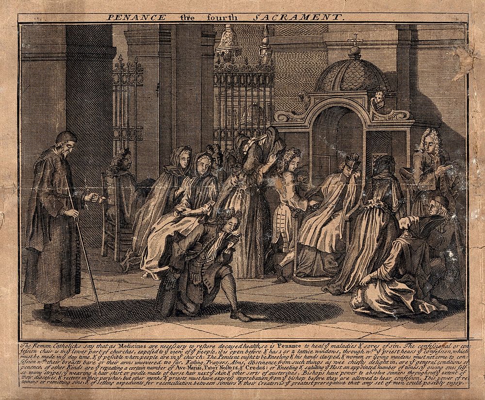 The sacrament of the Roman Catholic church; confession (penance). Etching after B. Picart.