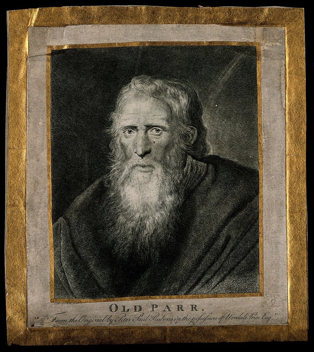Thomas Parr, said to have lived 152 years. Drypoint by G. Powle after Sir P.P. Rubens.