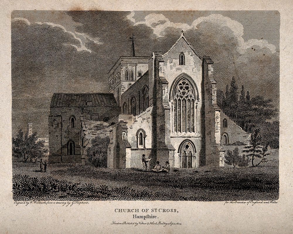 Church of St. Cross, Winchester, Hampshire. Engraving by W. Woolnoth, 1804, after G. Shepherd.