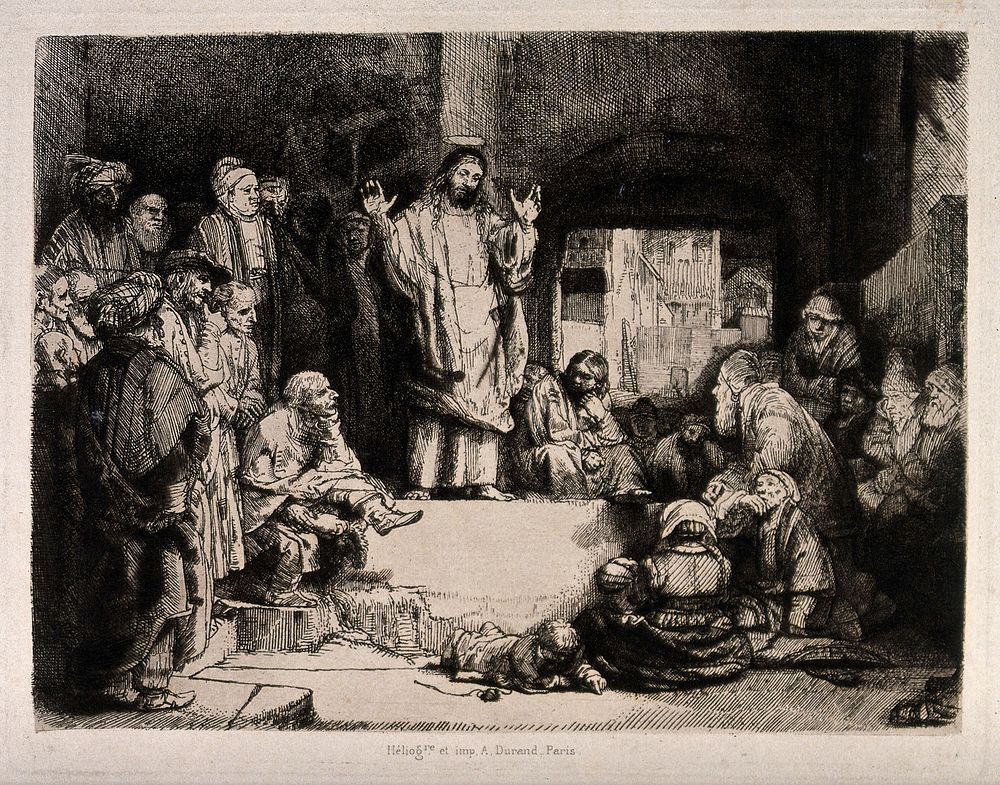 Christ preaching (known as 'La petite Tombe'). Photogravure by A. Durand after Rembrandt, 1652.