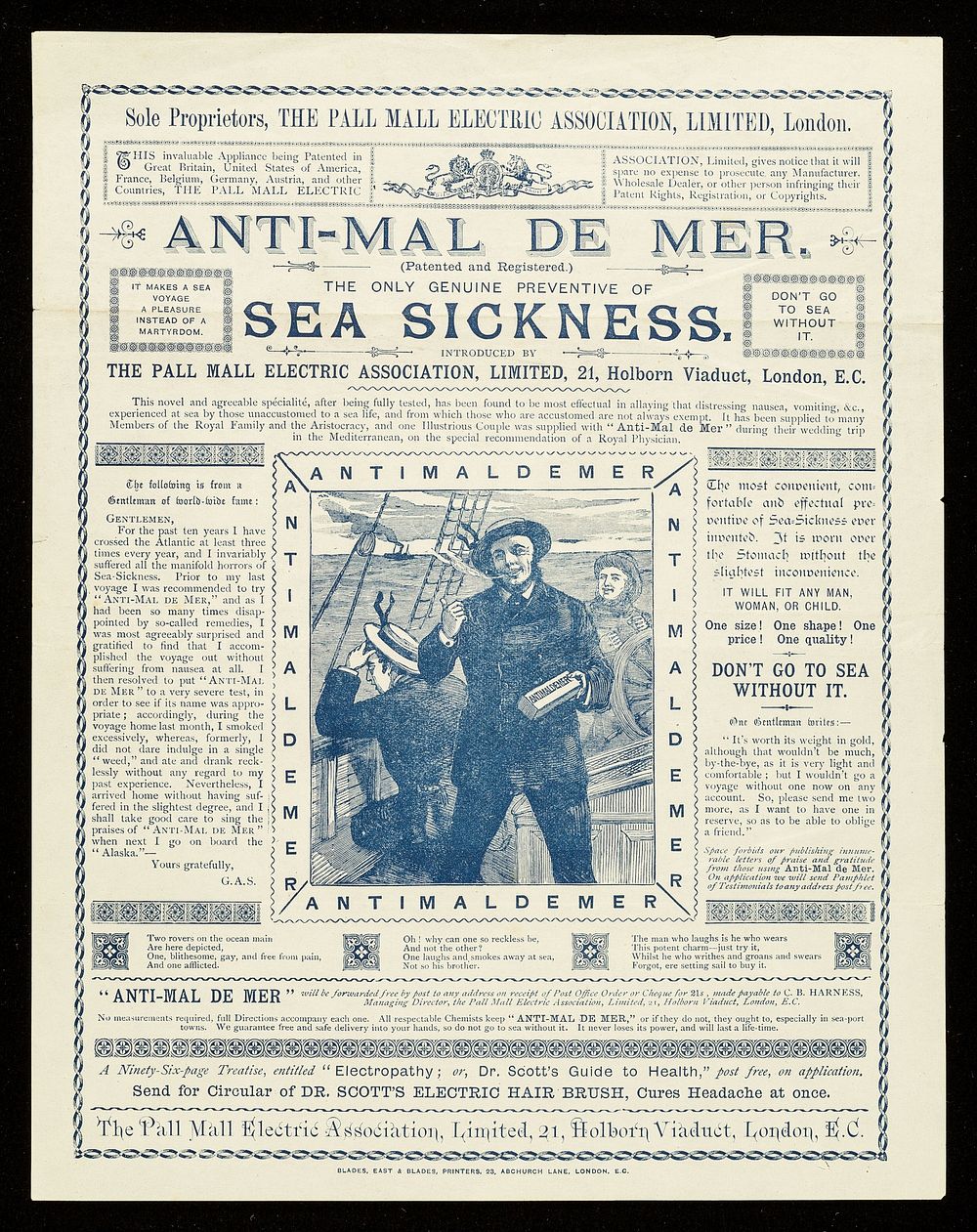 Anti-mal de mer (patented and registered) : the only genuine preventive of sea sickness / introduced by the Pall Mall…