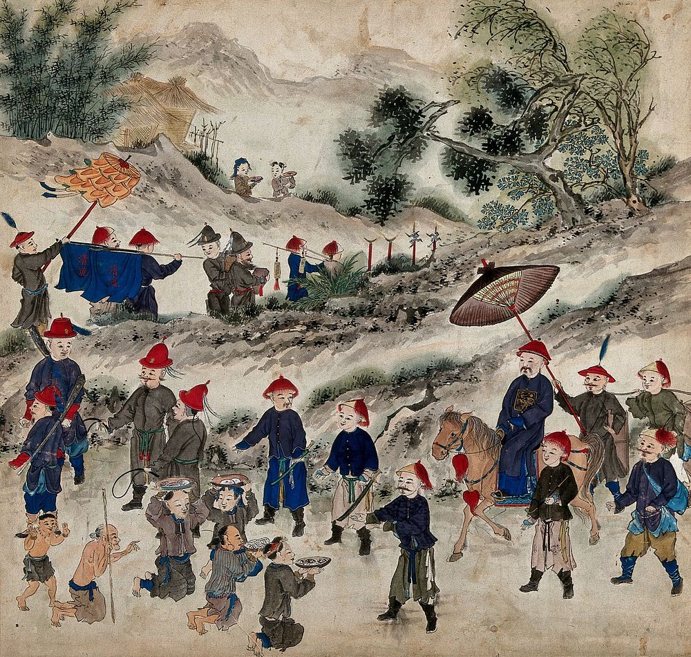 Fanfare for the arrival of Chinese emissaries in Formosa. Painting by a Taiwanese artist from around 1850.