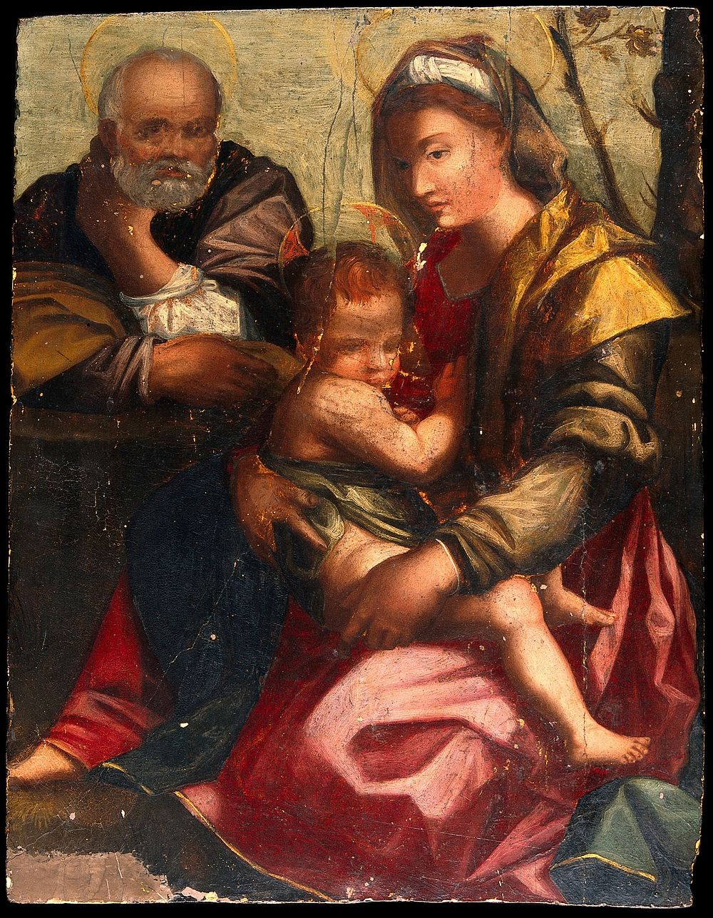 The holy family. Oil painting after Andrea d'Agnolo, called Andrea del Sarto.