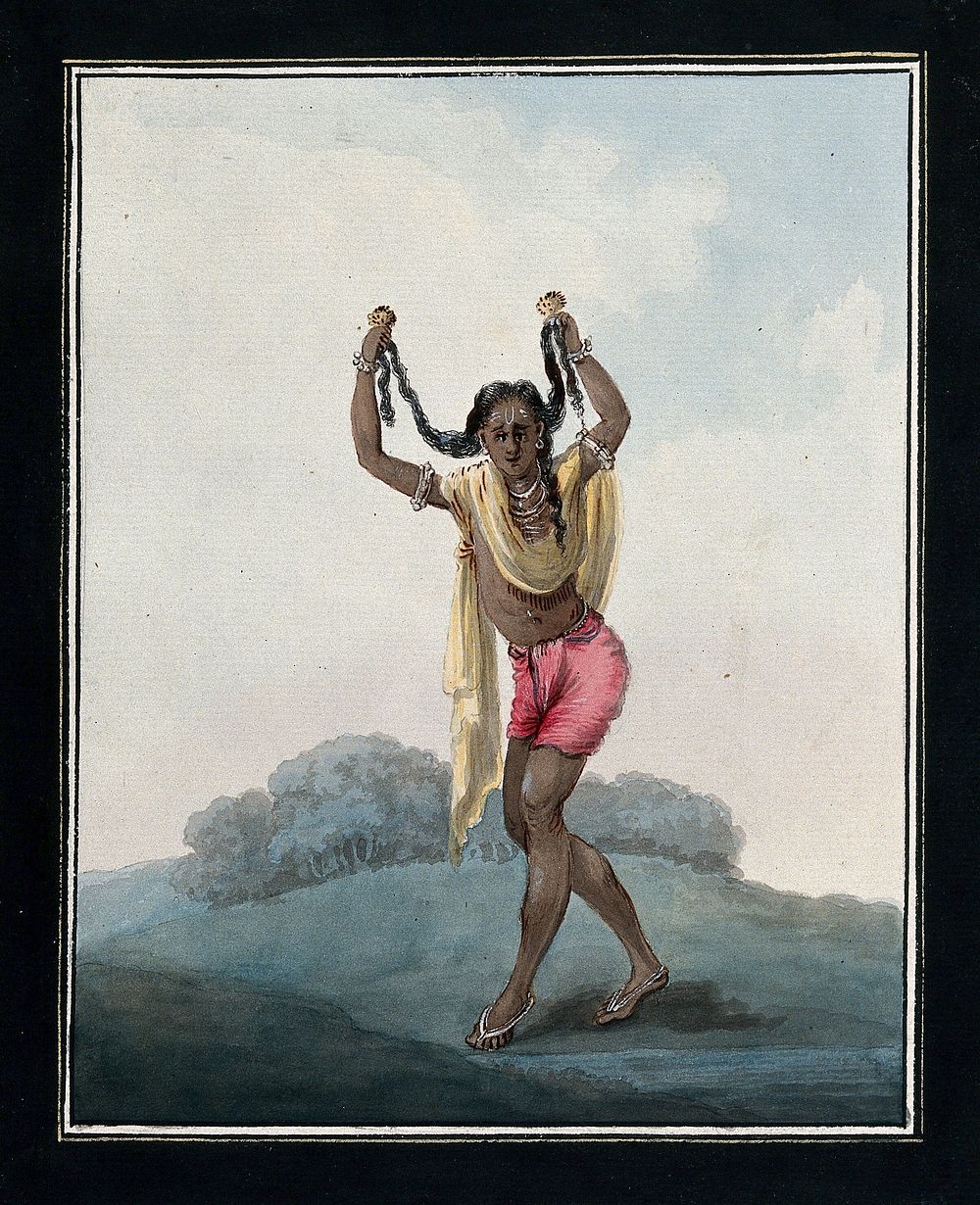 A performer; a man who enacts the female role. Gouache painting by an Indian artist.