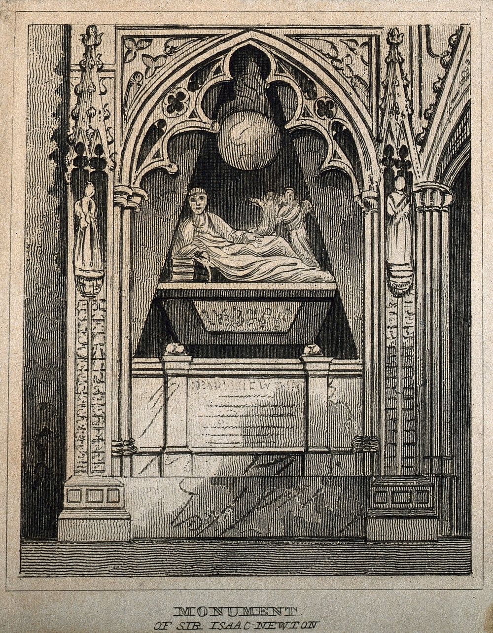 Sir Isaac Newton: monument. Line engraving after W. Kent and M. Rysbrack.