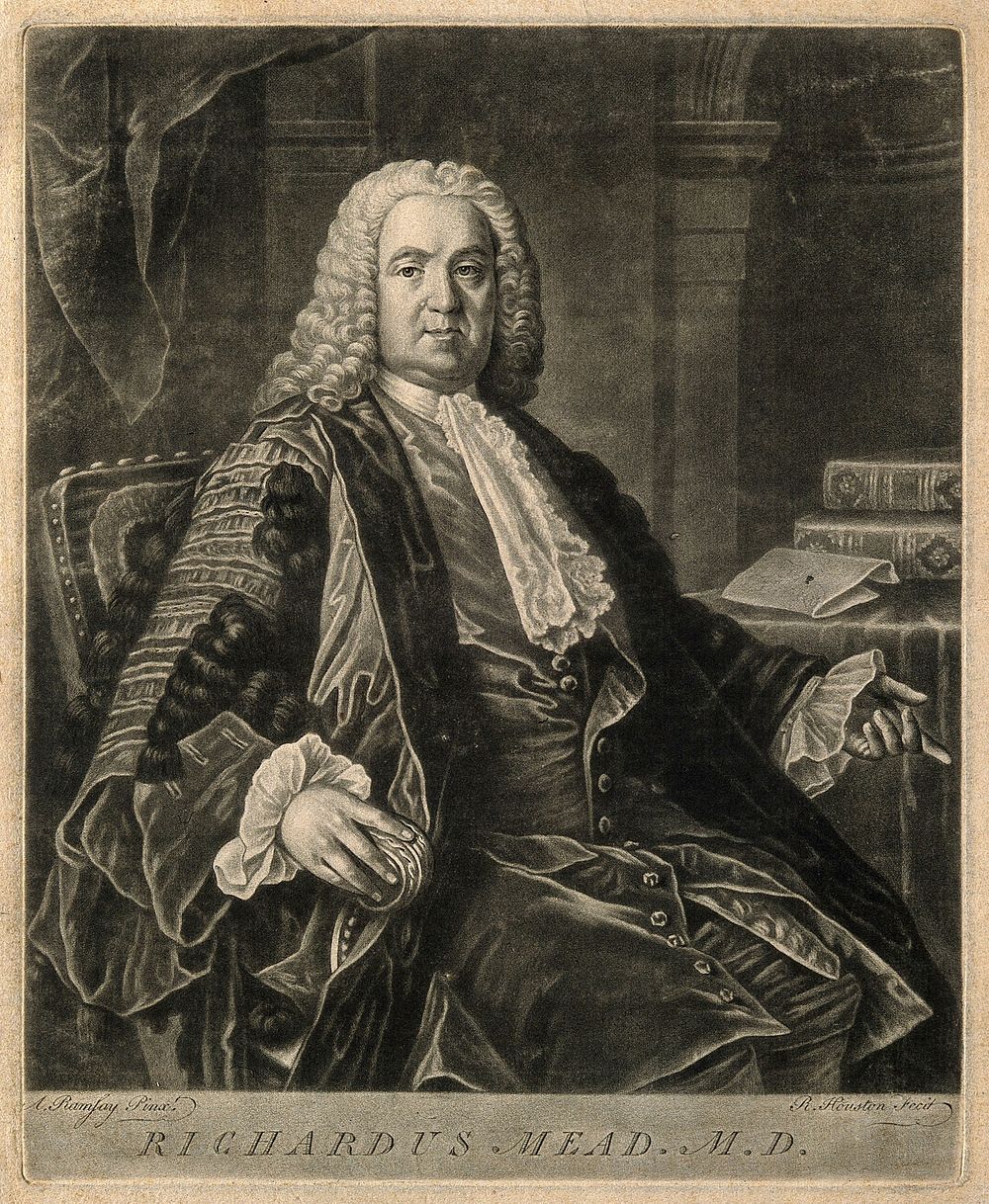 Richard Mead. Mezzotint by R. Houston after A. Ramsay.