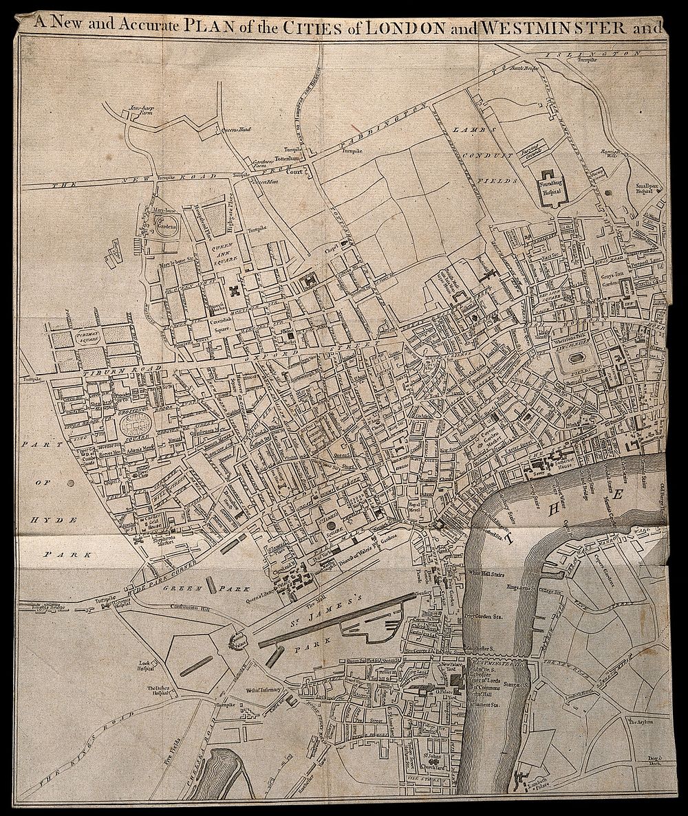 Part of a map of the City of Westminster and the immediate environs. Engraving, 1764.