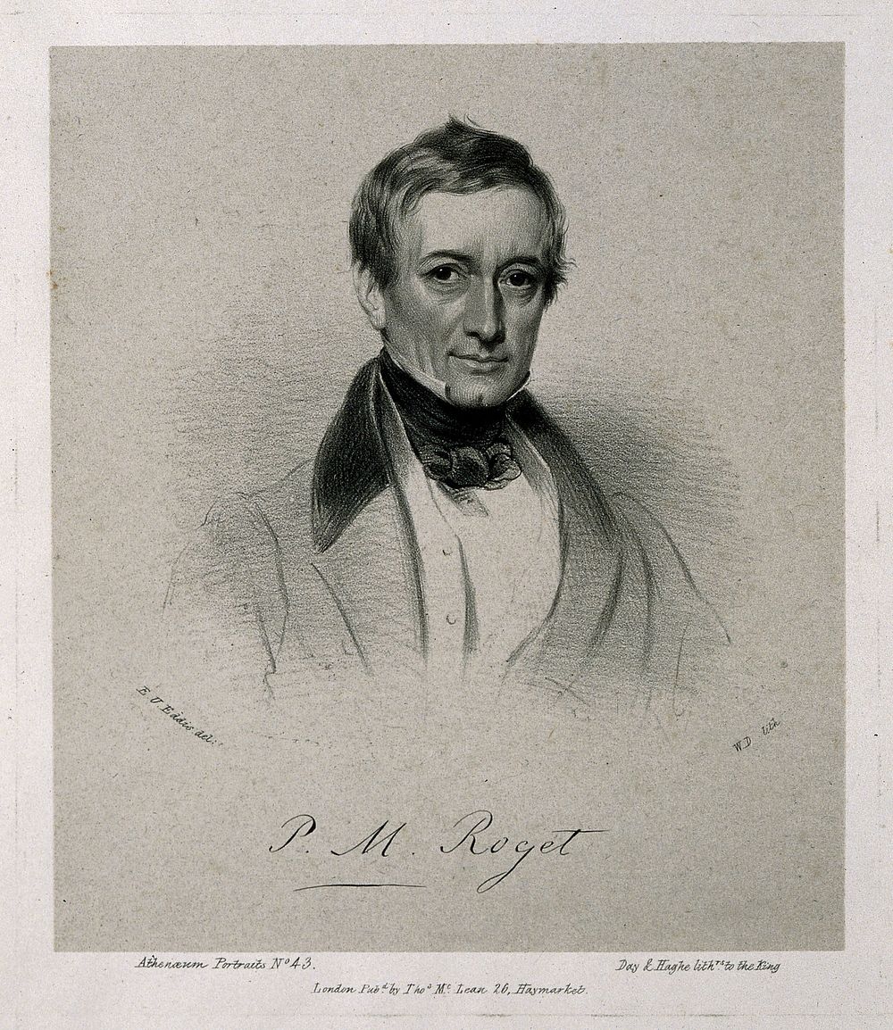 Peter Mark Roget. Lithograph by W. Drummond after E. U. Eddis.