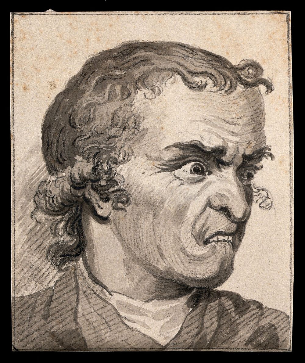 A man in a rage. Drawing, c. 1789, after C. Le Brun.