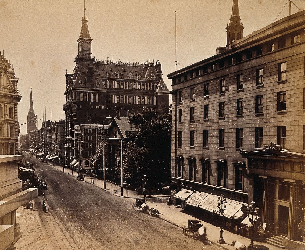 Broadway, New York City: view from the Post Office. Photograph, ca. 1880.