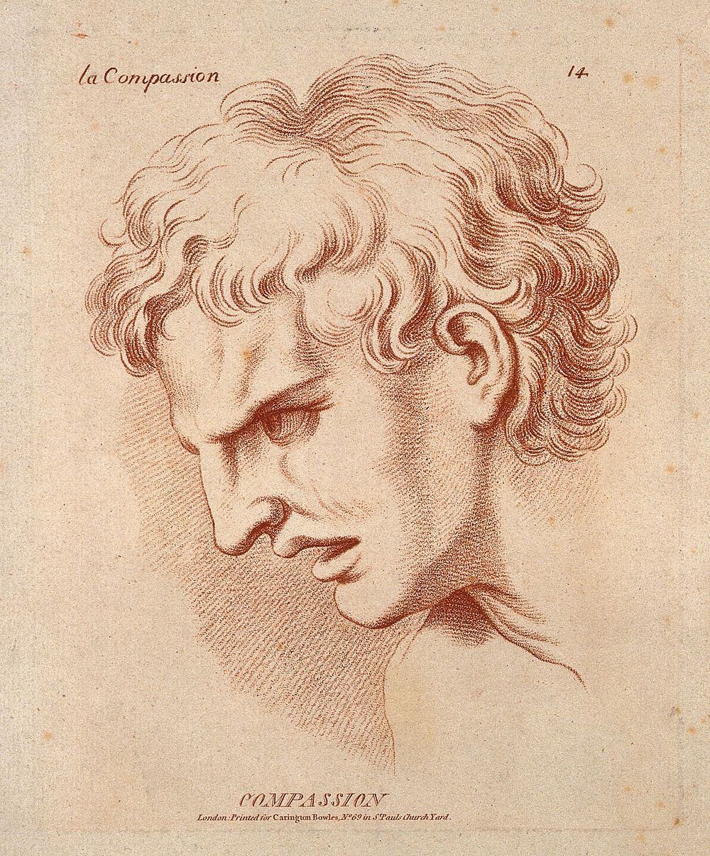 A man whose profile expresses compassion. Crayon manner print by W. Hebert, c. 1770, after C. Le Brun.