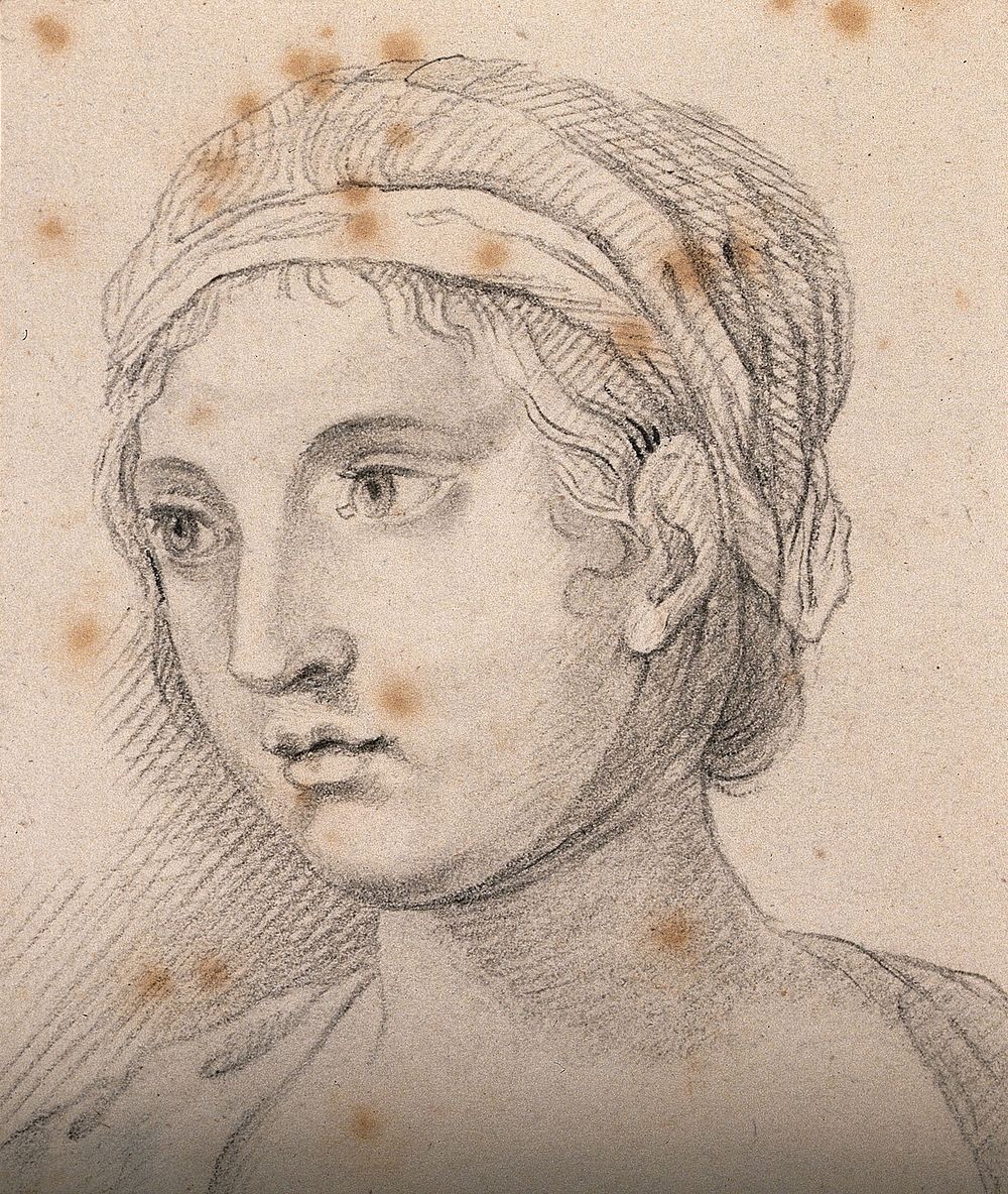 Head of a woman in a state of attention and astonishment. Drawing, c. 1791, after Raphael.