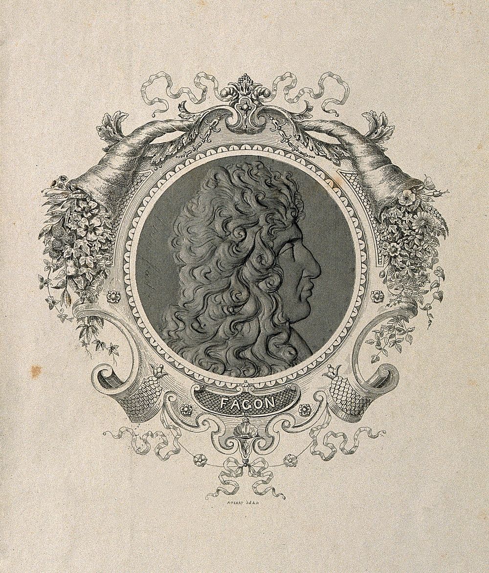 Gui Crescent Fagon. Line engraving by A. Féart after himself.