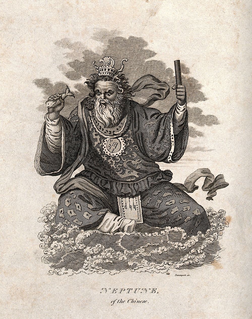 "Neptune of the Chinese". Etching by Davenport.