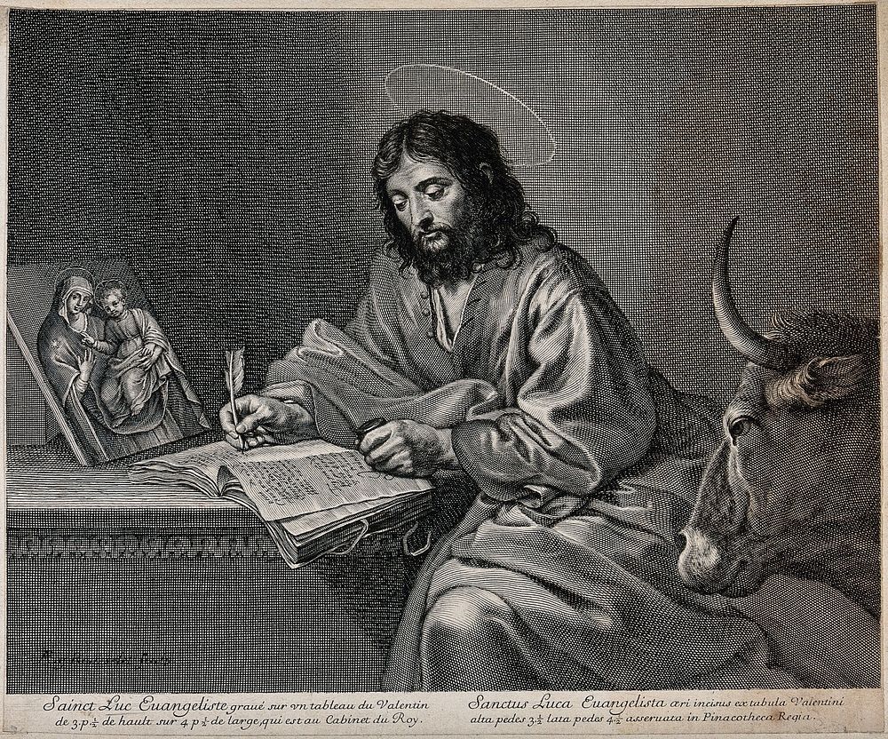 Saint Luke. Engraving by G. Rousselet after Valentin de Boulogne.