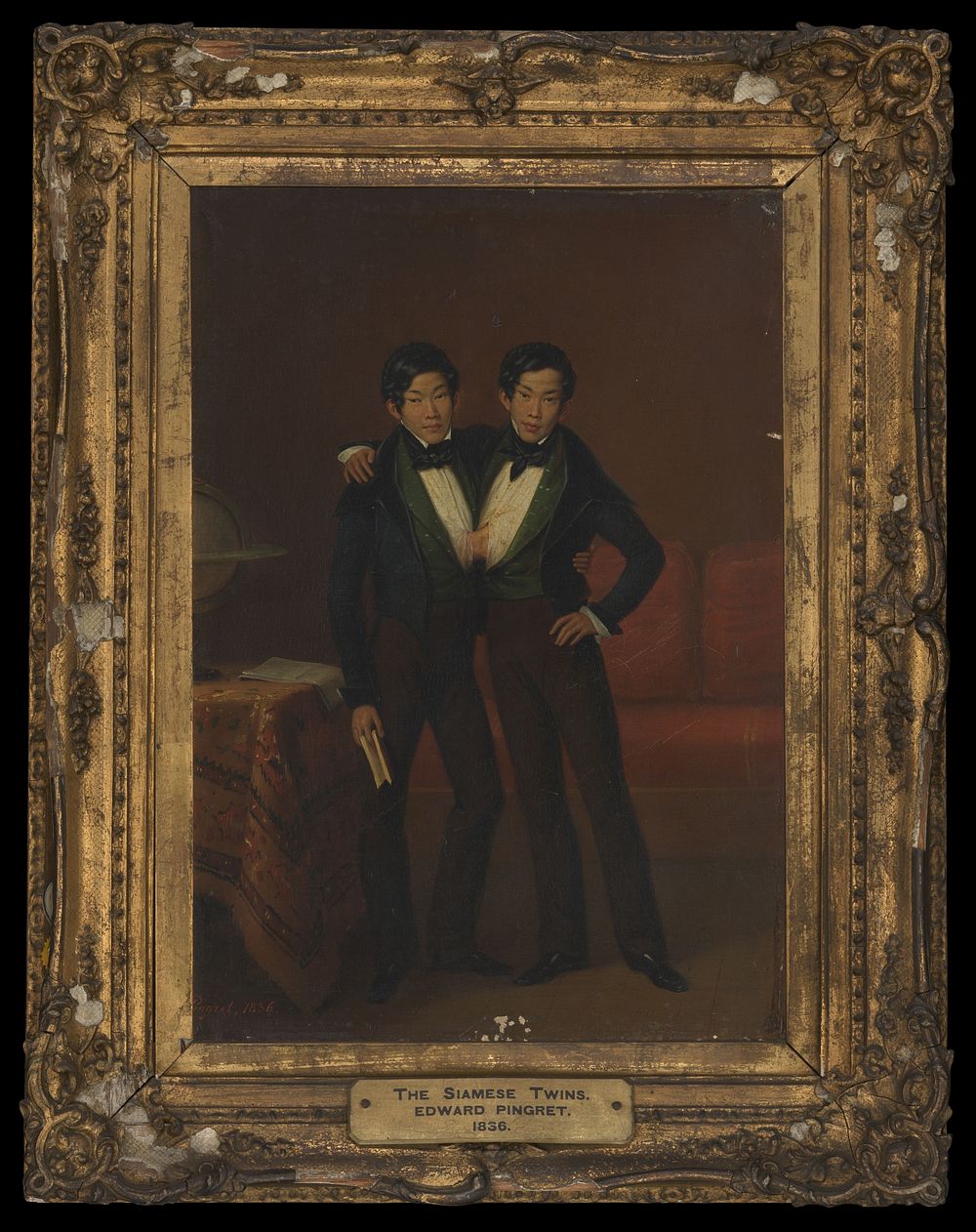 Chang and Eng Bunker. Oil painting by Edouard-Henri-Théophile Pingret, 1836.
