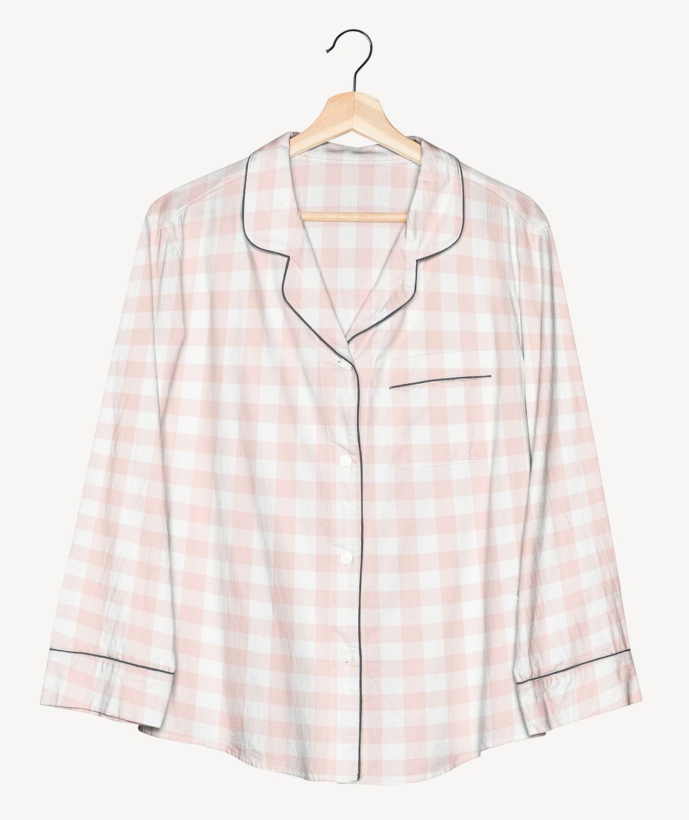 Plaid pink pajama shirt mockup, simple nightwear apparel psd