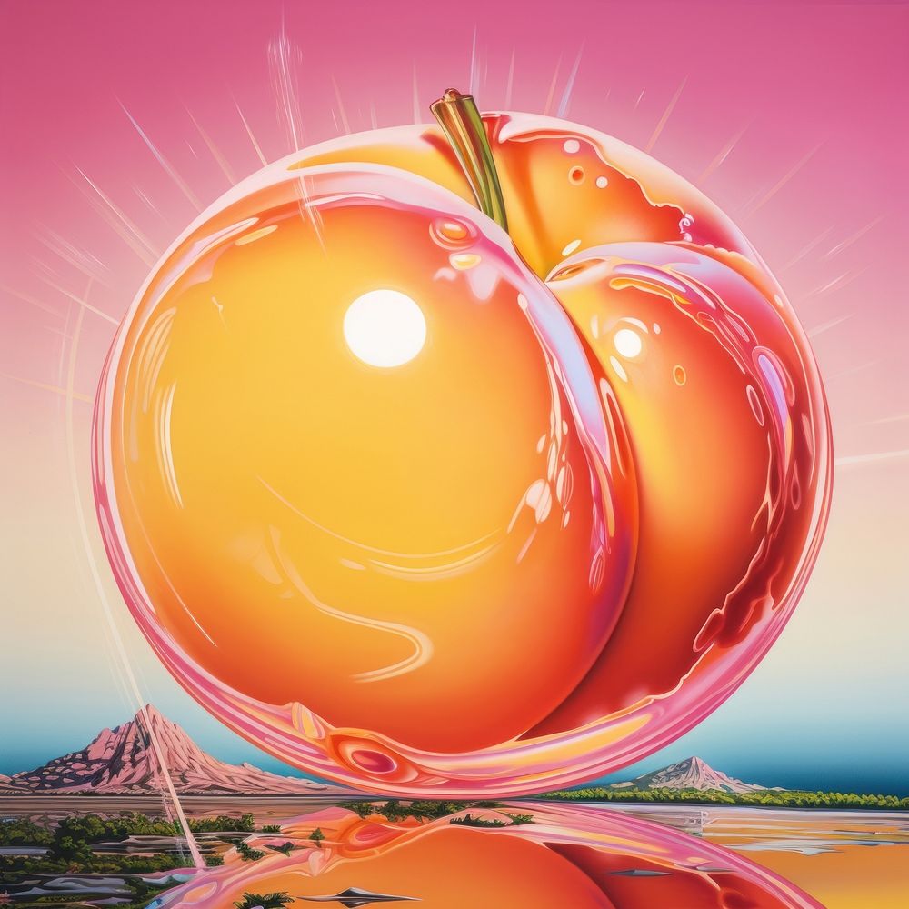 Airbrush art of a peach outdoors plant sky.