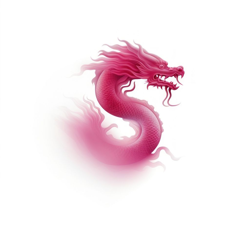 Abstract blurred gradient illustration chinese dragon pink white background splattered.