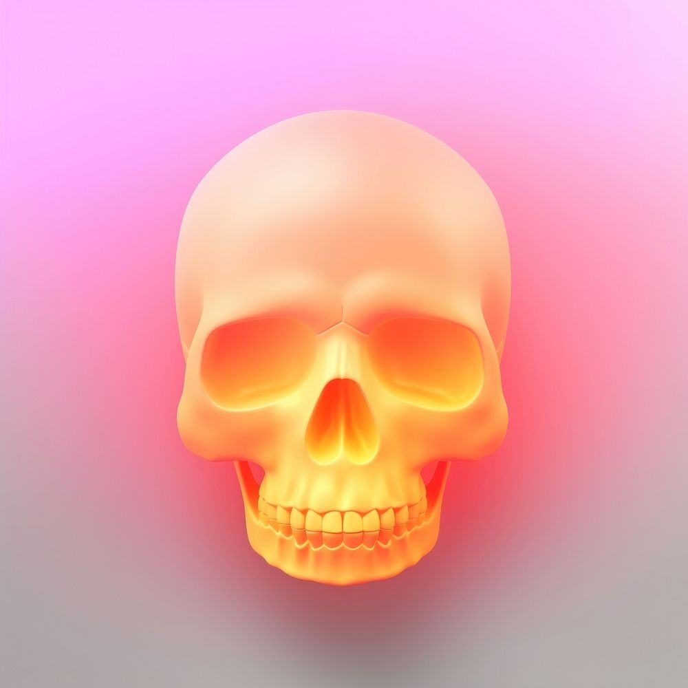 Abstract gradient illustration skull pink red glowing.