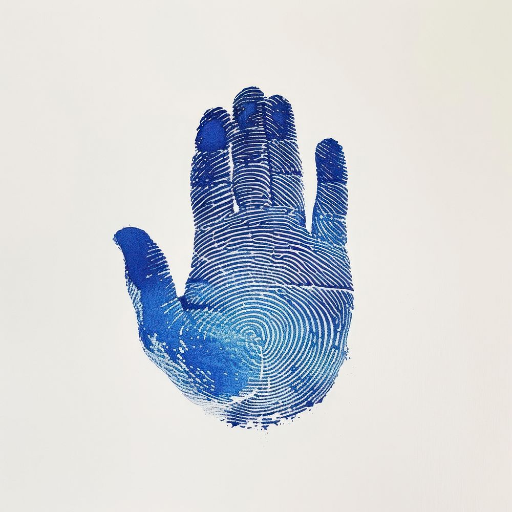 Right palm blue fingerprints hand studio shot electronics.