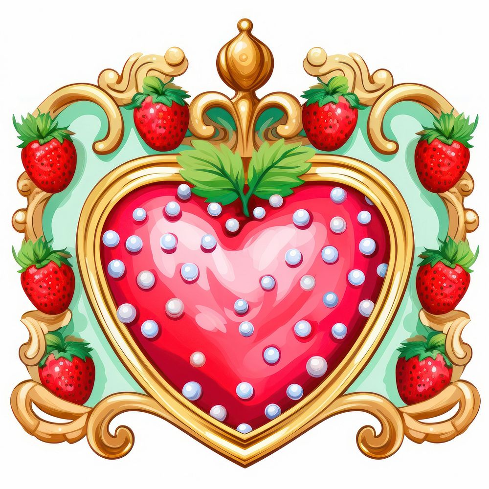 Crown printable sticker strawberry fruit heart.