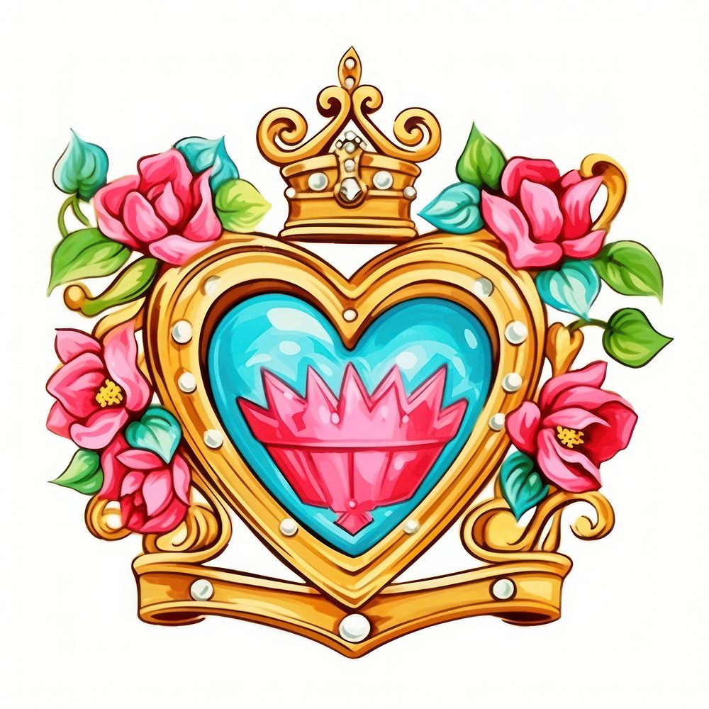 Crown printable sticker jewelry heart white background.