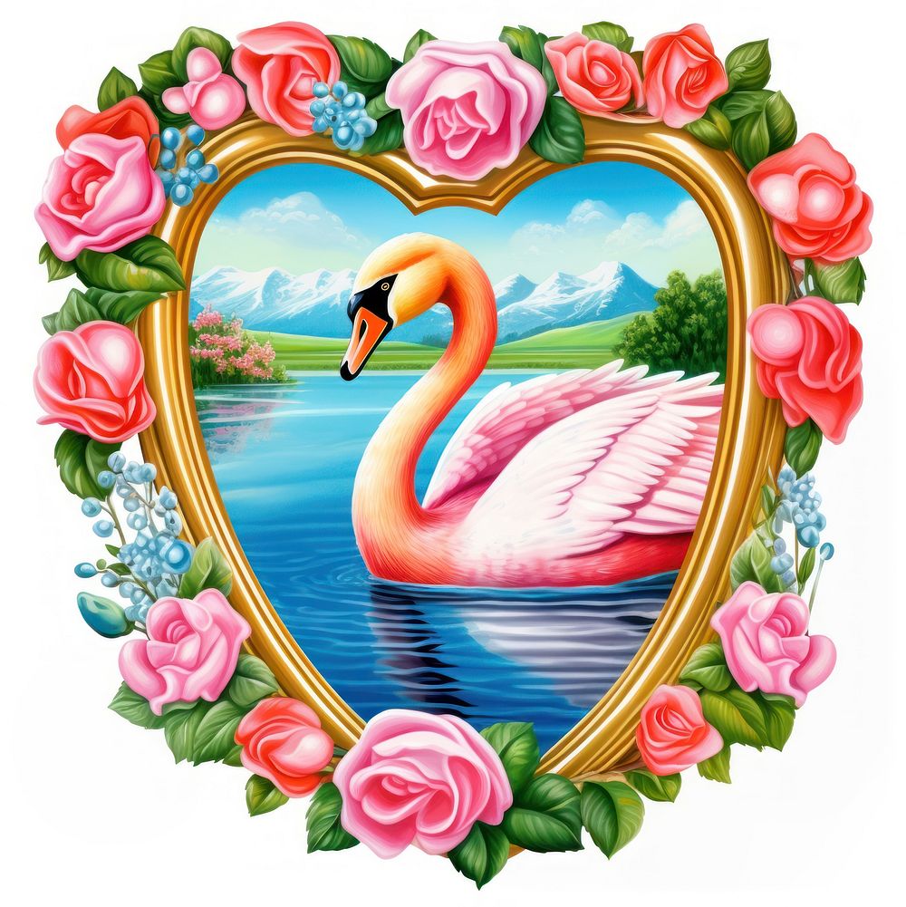 A swan printable sticker flamingo heart bird.