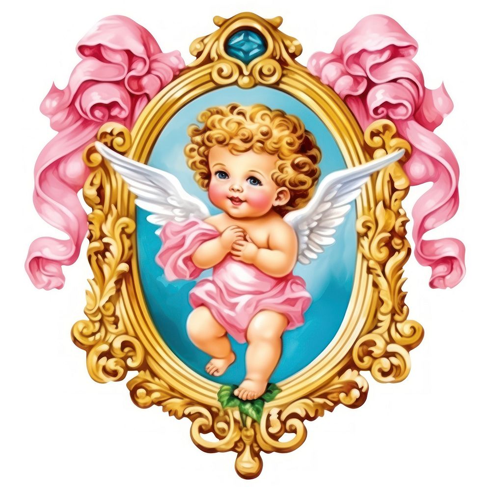 Angel printable sticker cute baby white background.