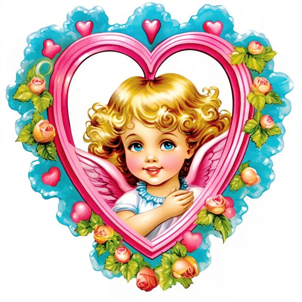 Angel printable sticker heart cute toy.