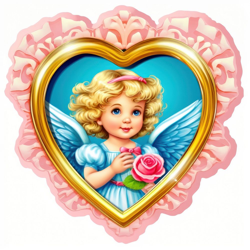 Angel printable sticker heart cute baby.