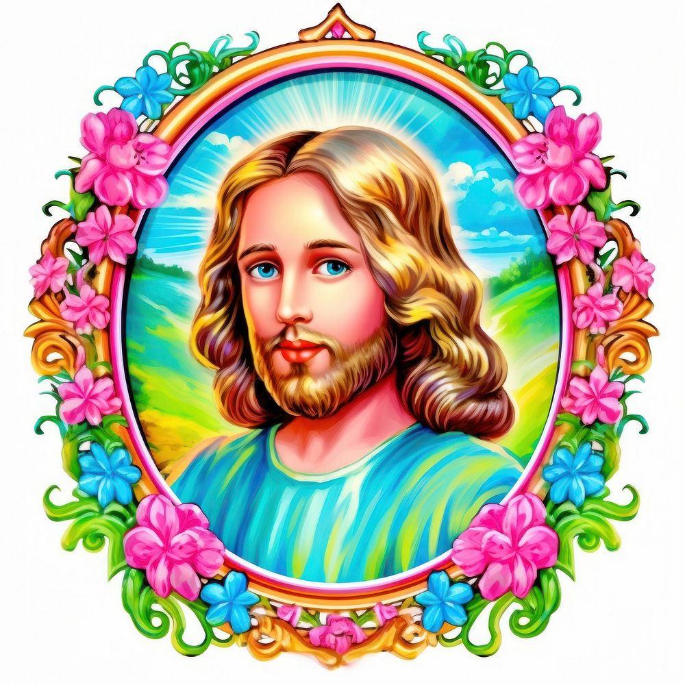 Jesus printable sticker portrait painting representation.