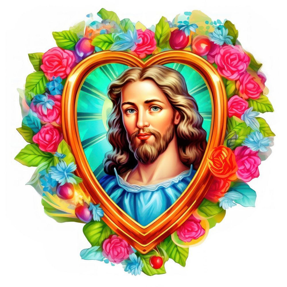 Jesus printable sticker heart white background representation.