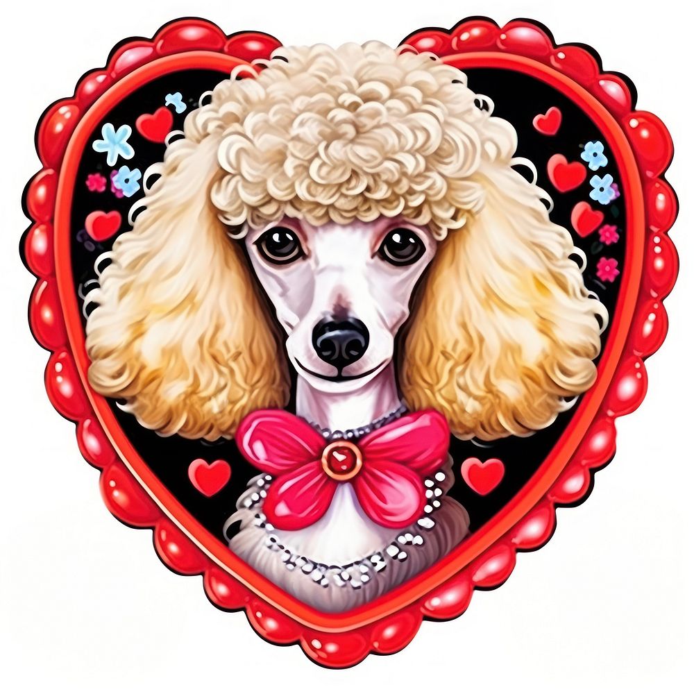 Poodle dog breed printable sticker animal mammal heart.