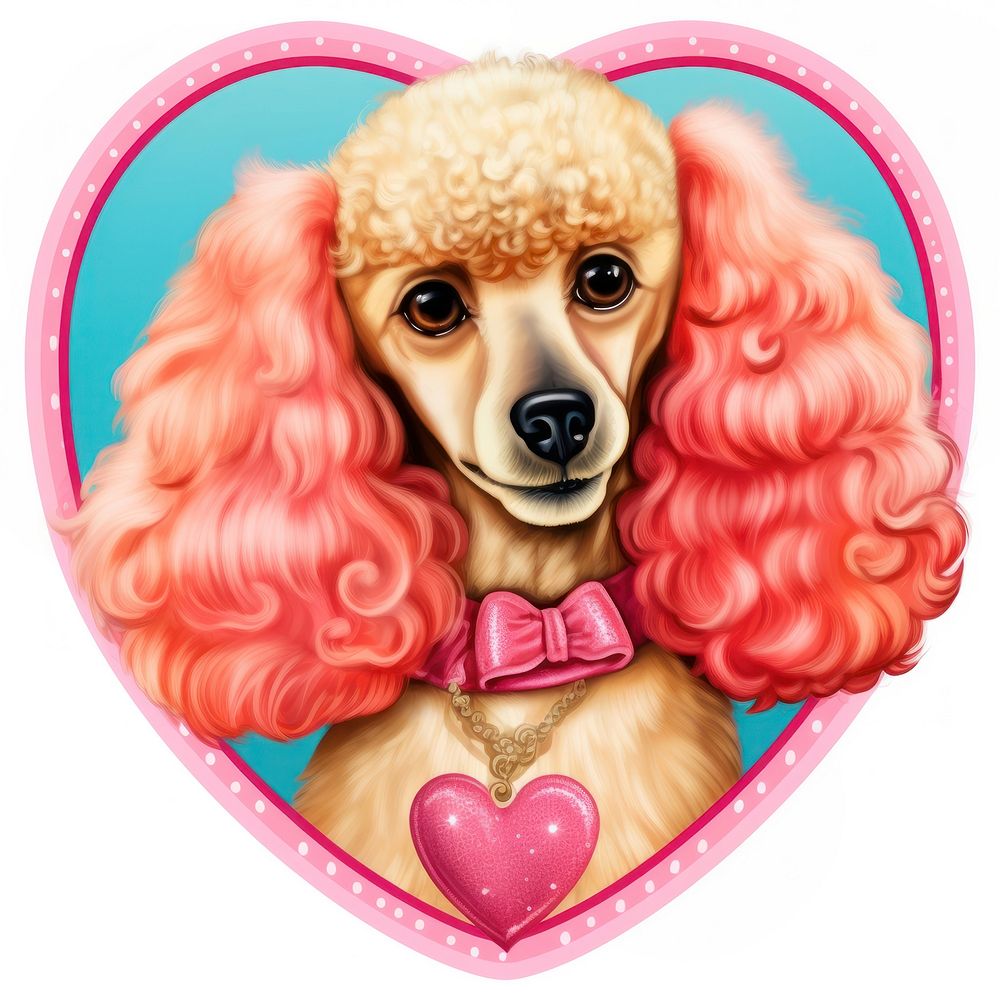Poodle dog breed printable sticker mammal animal heart.
