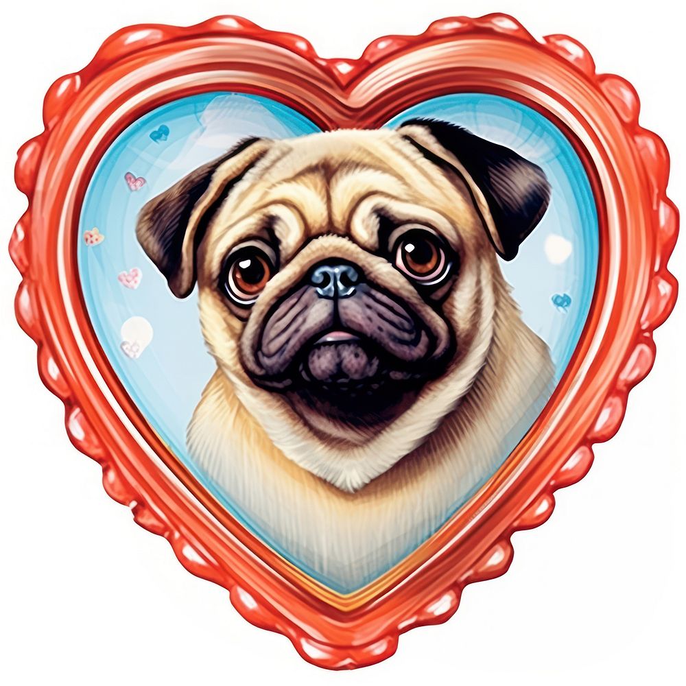 Pug dog breed printable sticker mammal animal heart.