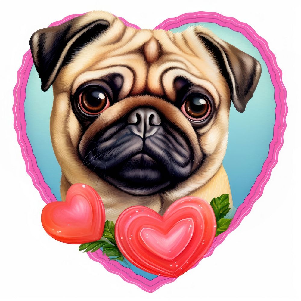 Pug dog breed printable sticker animal mammal heart.