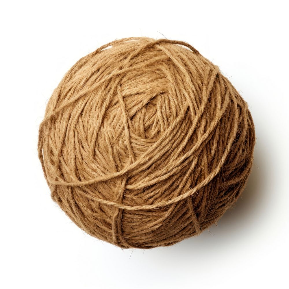 Natural jute twine string ball wool white background material.
