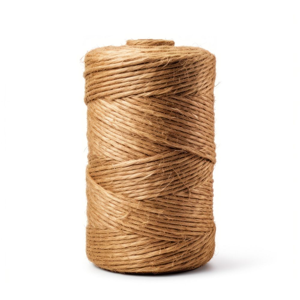 Natural jute twine string roll white background material textured.