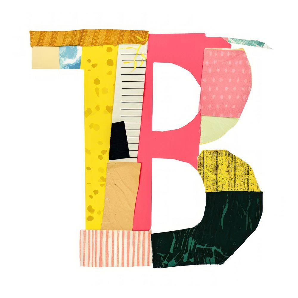 Alphabet B paper carft collage pattern text art.