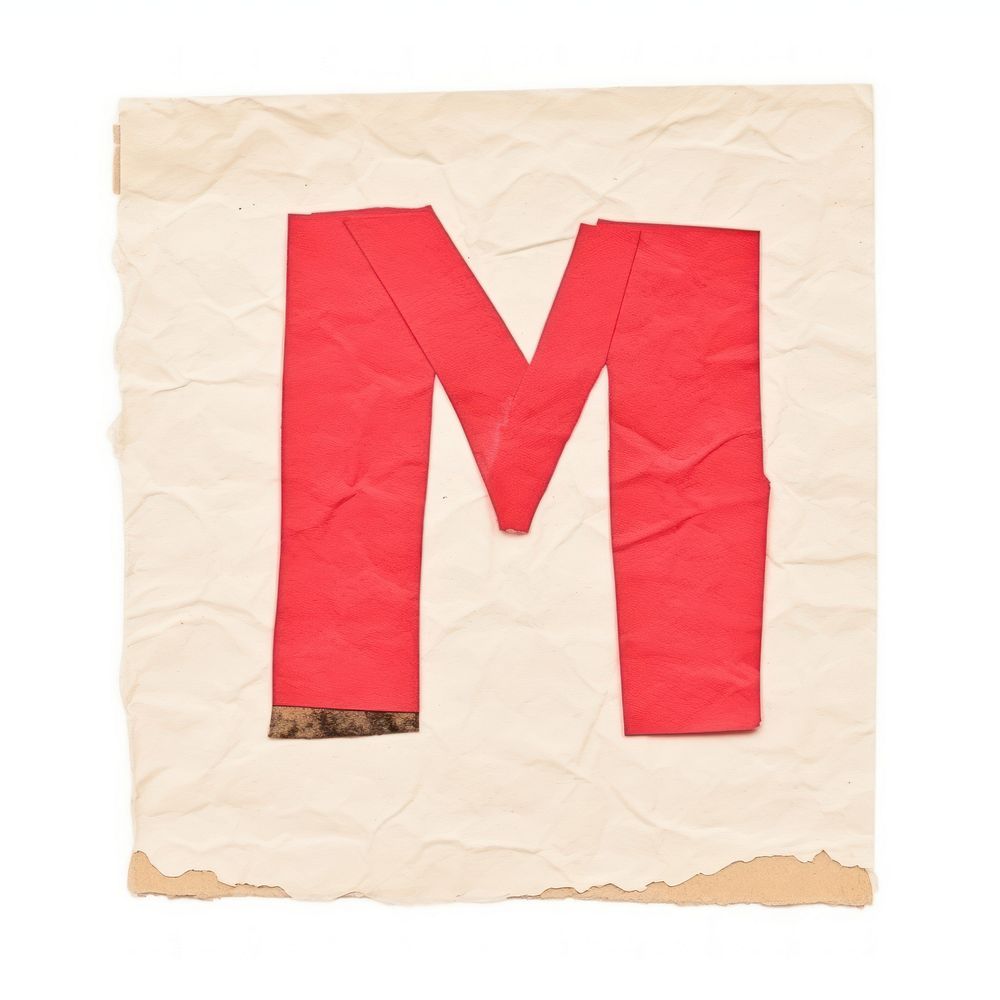 Alphabet M paper craft collage text letter white background.