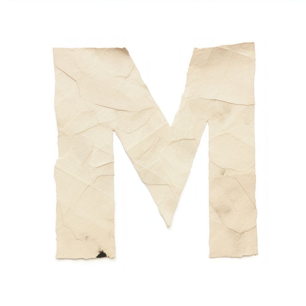 Alphabet M paper craft collage letter text white background.