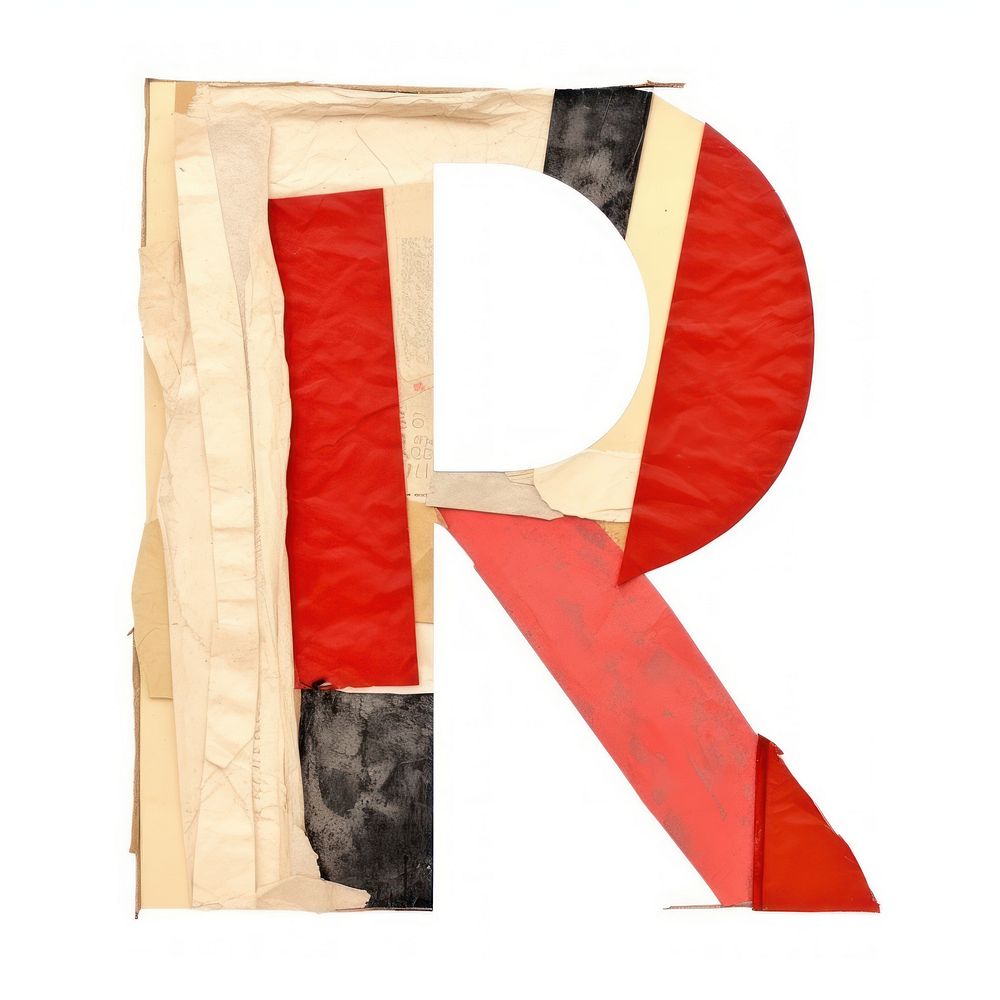 Alphabet R paper craft collage text letter white background.