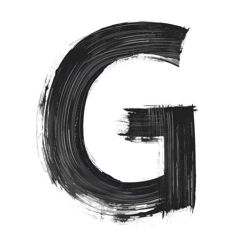 Alphabet G marker brush line text white background.