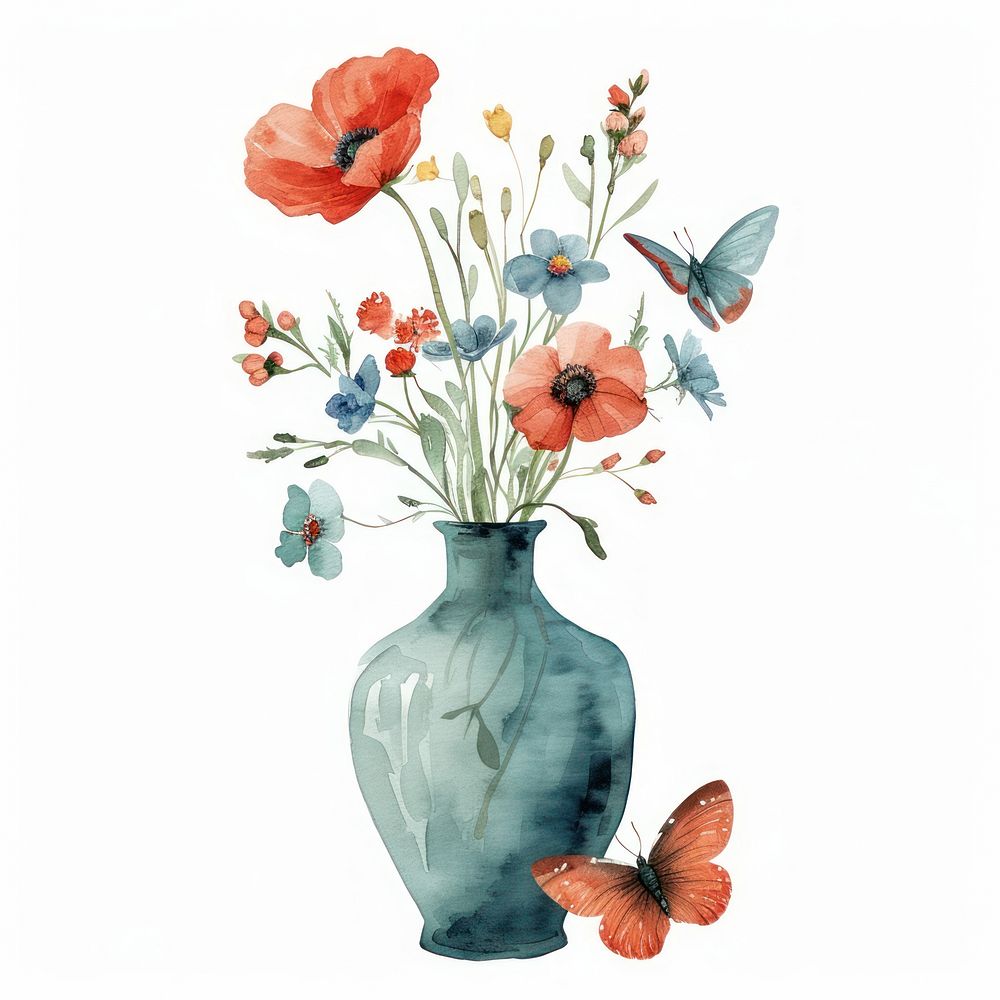 Vase flower watercolor art painting plant.