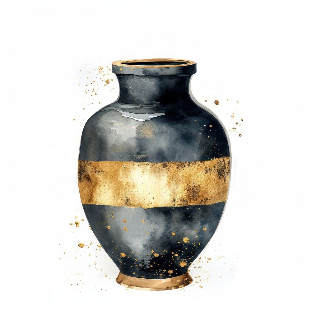Vase watercolor pottery urn jar.