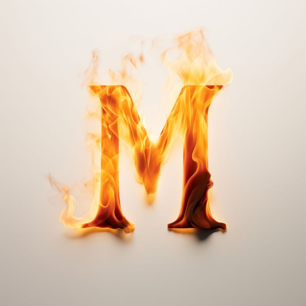 Burning letter M fire burning flame.