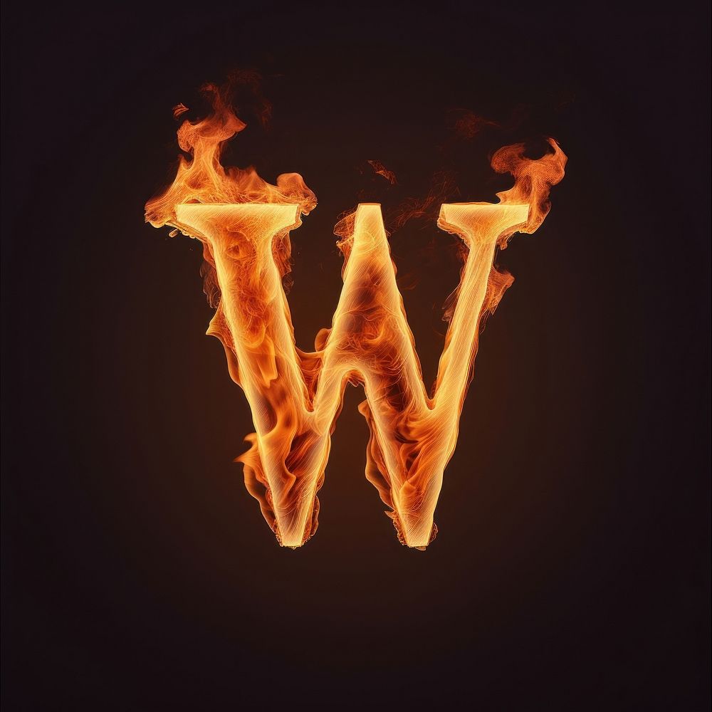 Burning letter W fire burning flame.